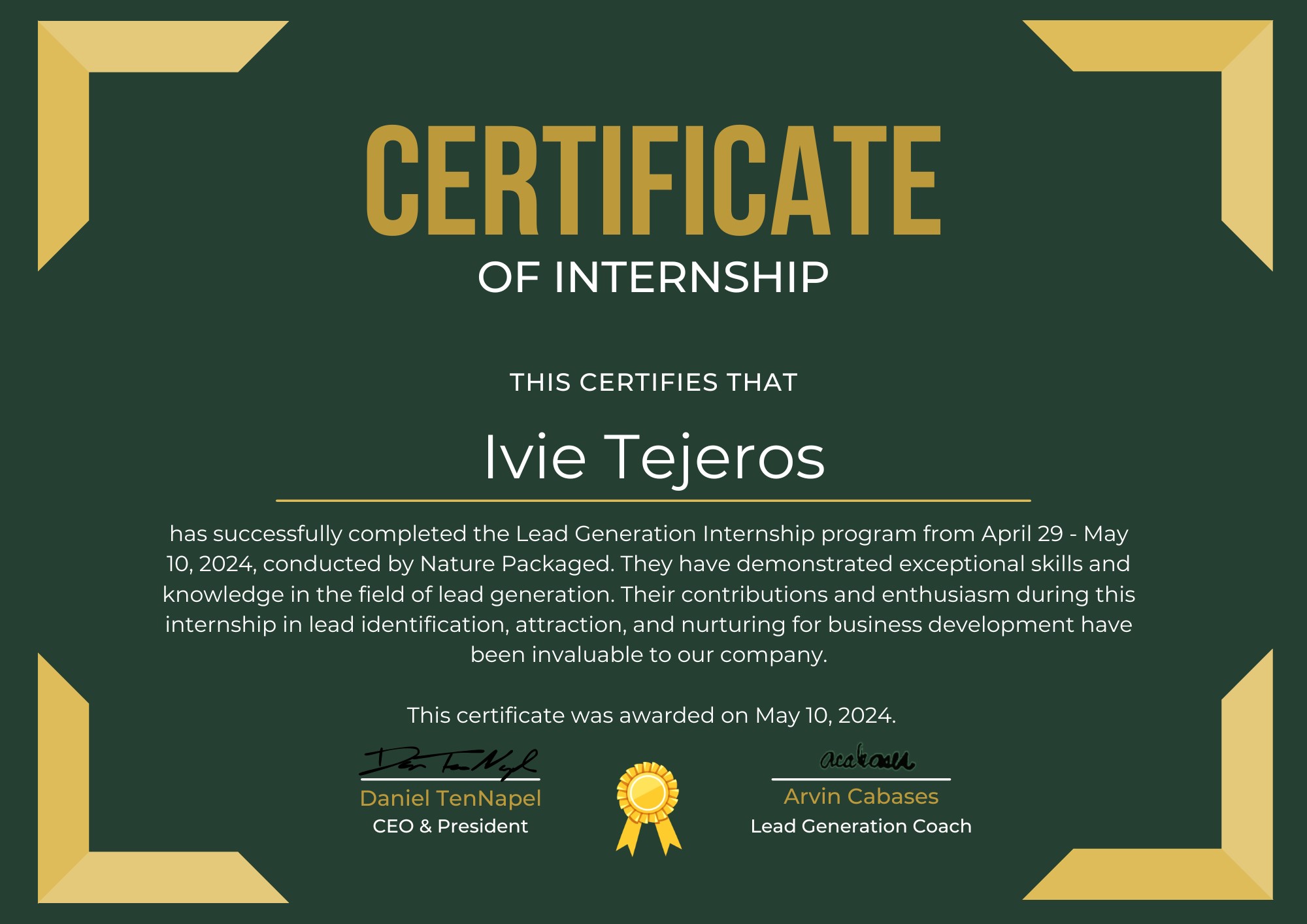 Certificate internship actual client