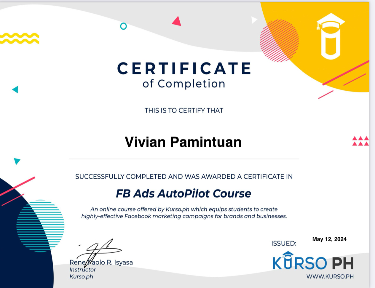 FB ADS CERTIFICATE