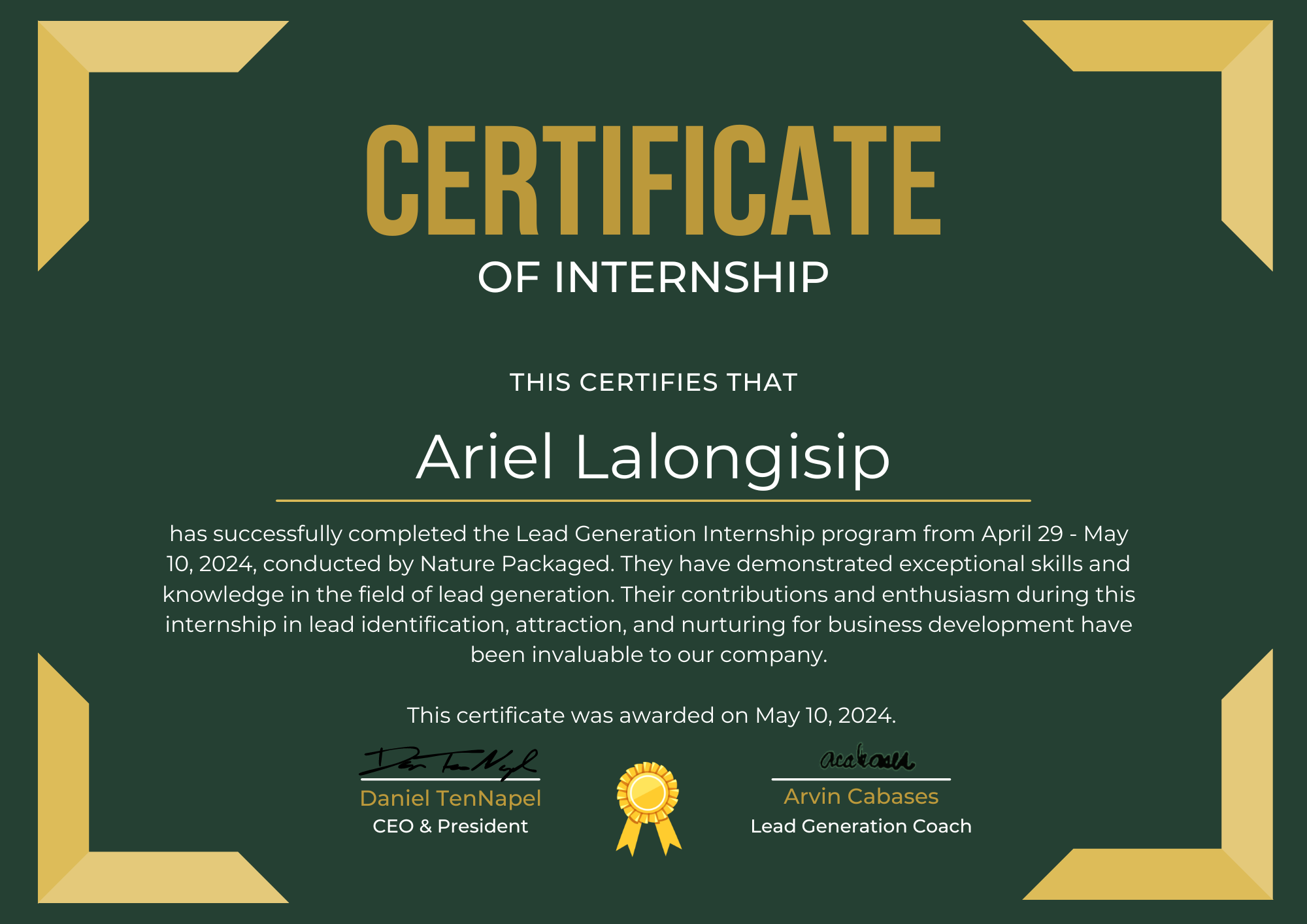 Lead Generation Certificate of Internship