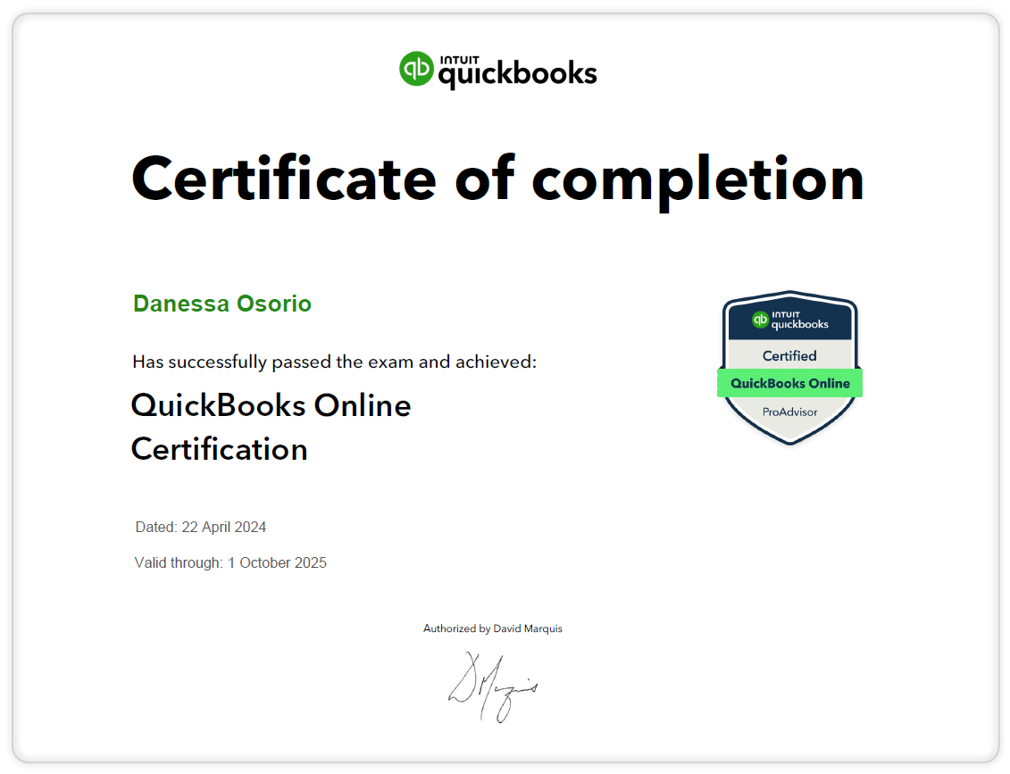 QuickBooks Certificate