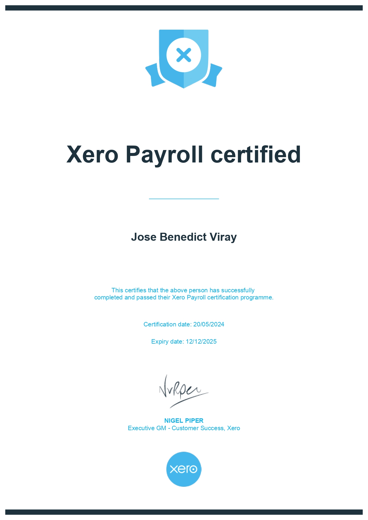 Xero Payroll Certificate