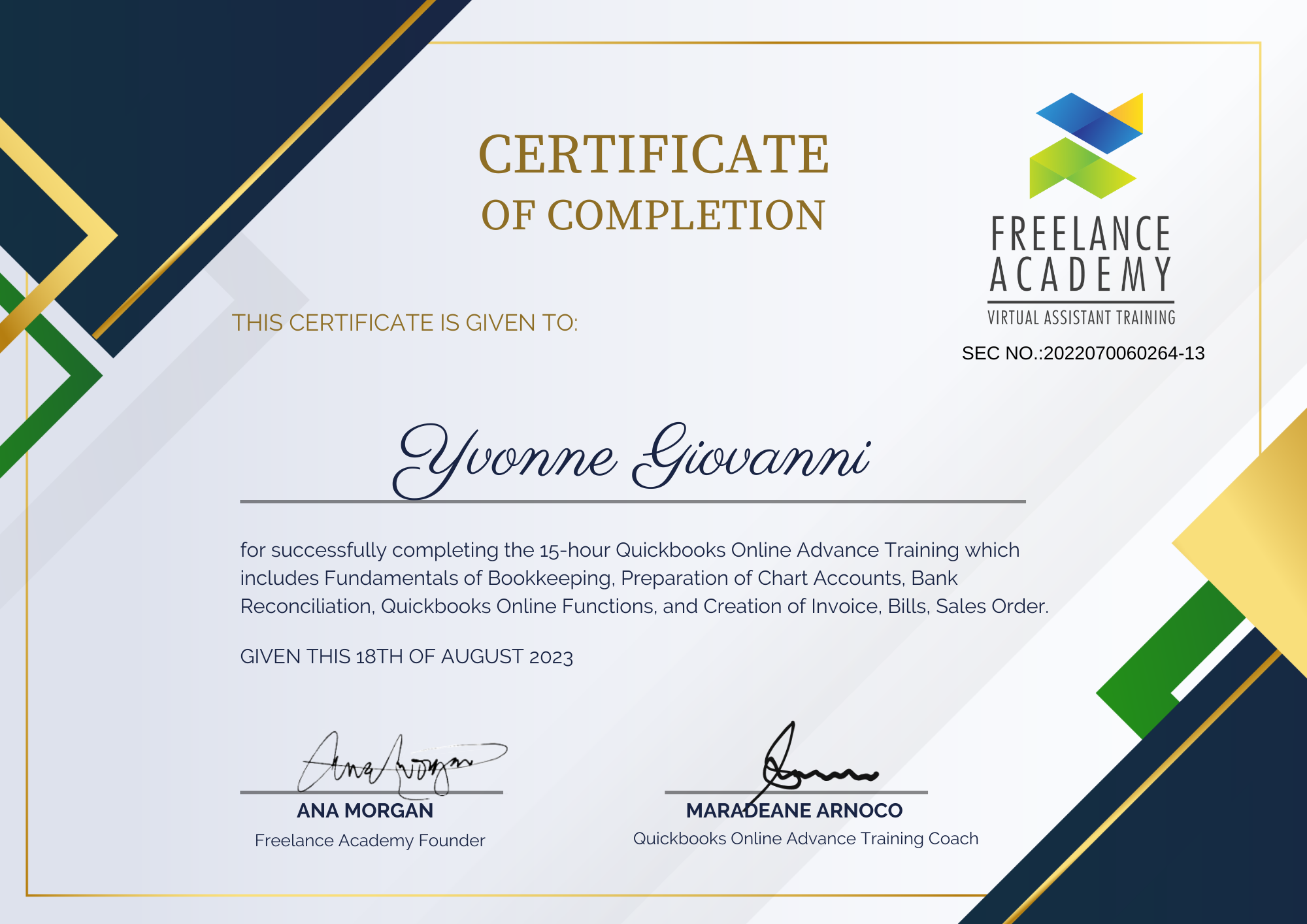 Bookkeeping Certificate (Intuit Quickbook Training)