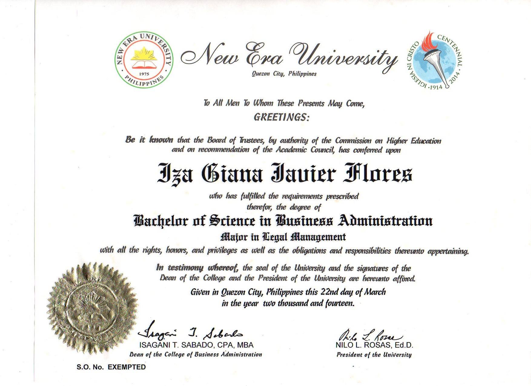 Bachelor of Science in Business Administration Major in Legal Management