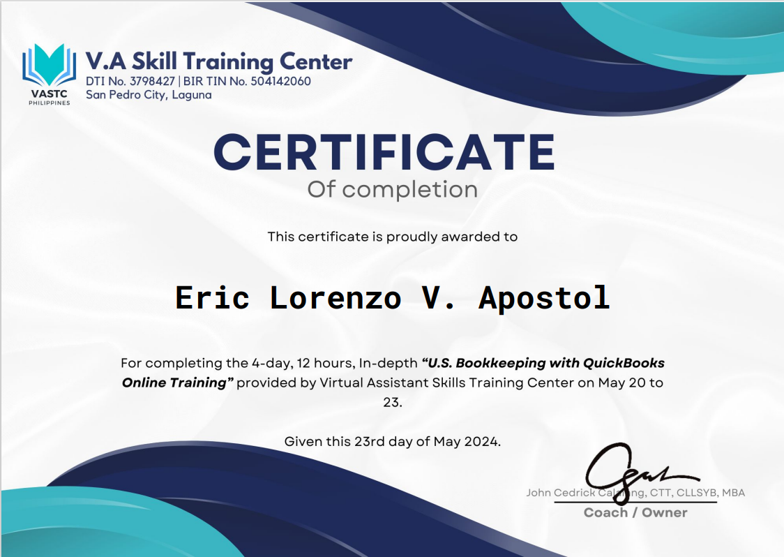 QuickBooks Bookkeeping Certificate