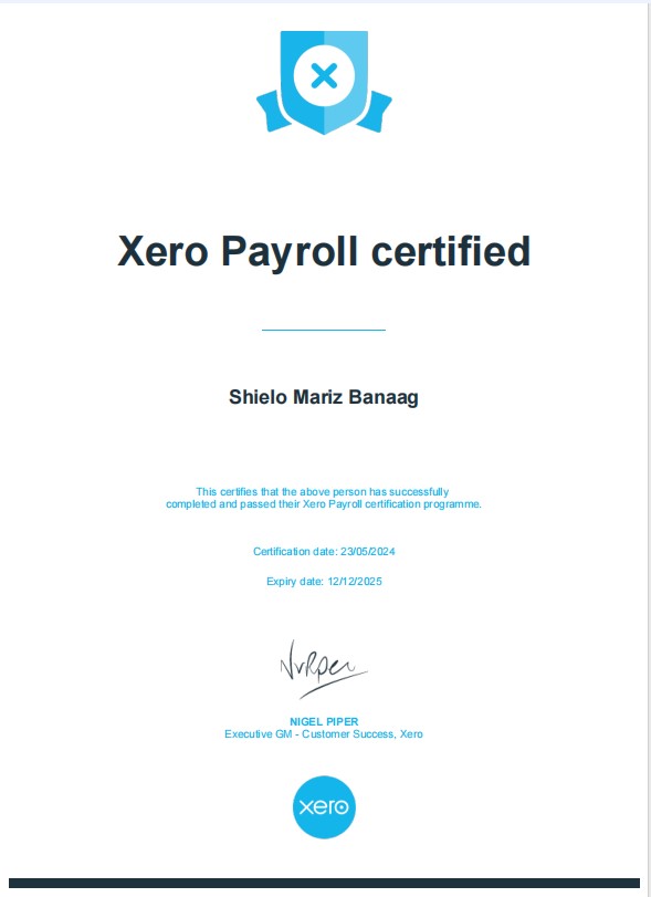 Xero Payroll Certificate