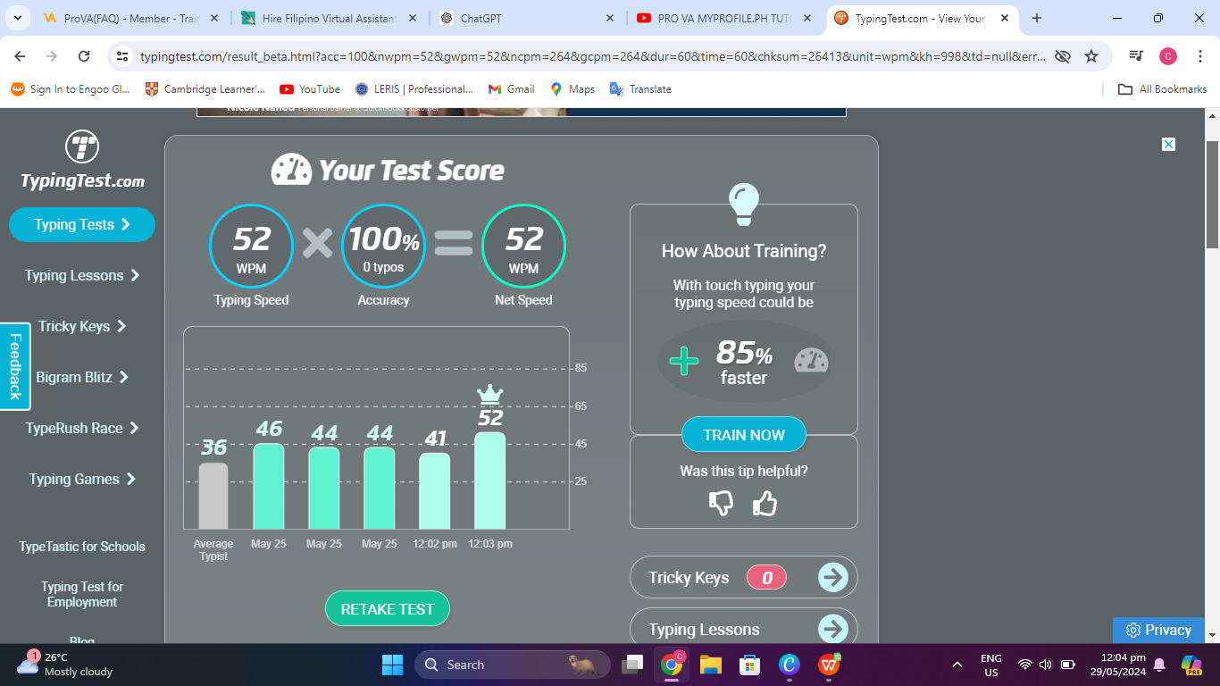 Typing Test Results