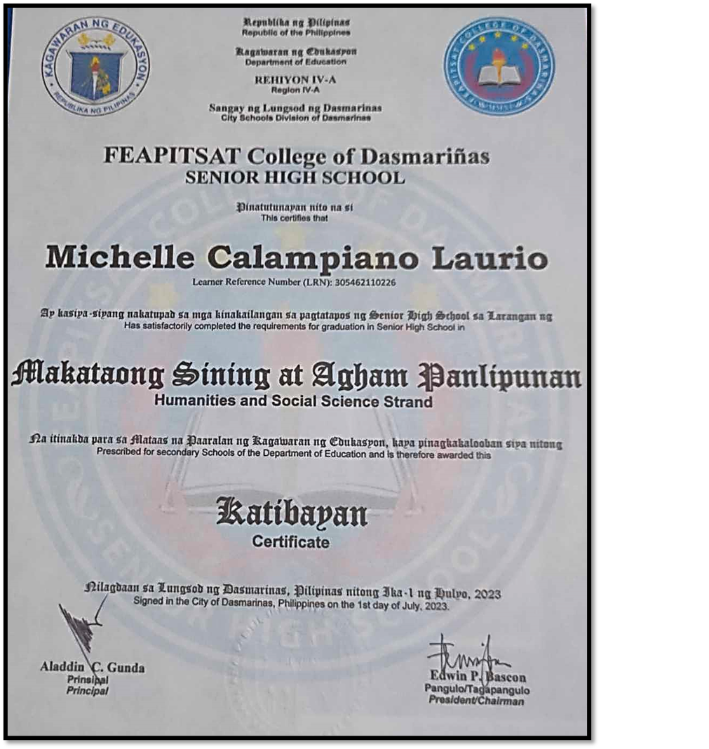 HUMMS Certificate