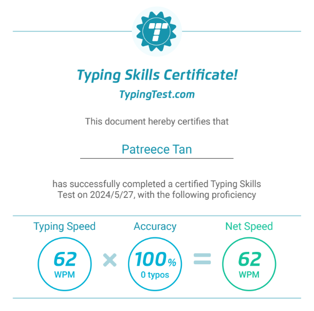 Typing Test Certificate