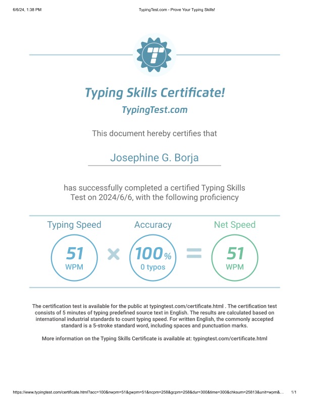 Typing Skills Certificate