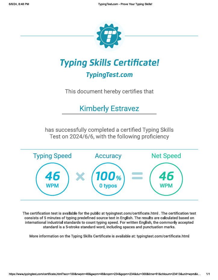 Typing Skills Certificate