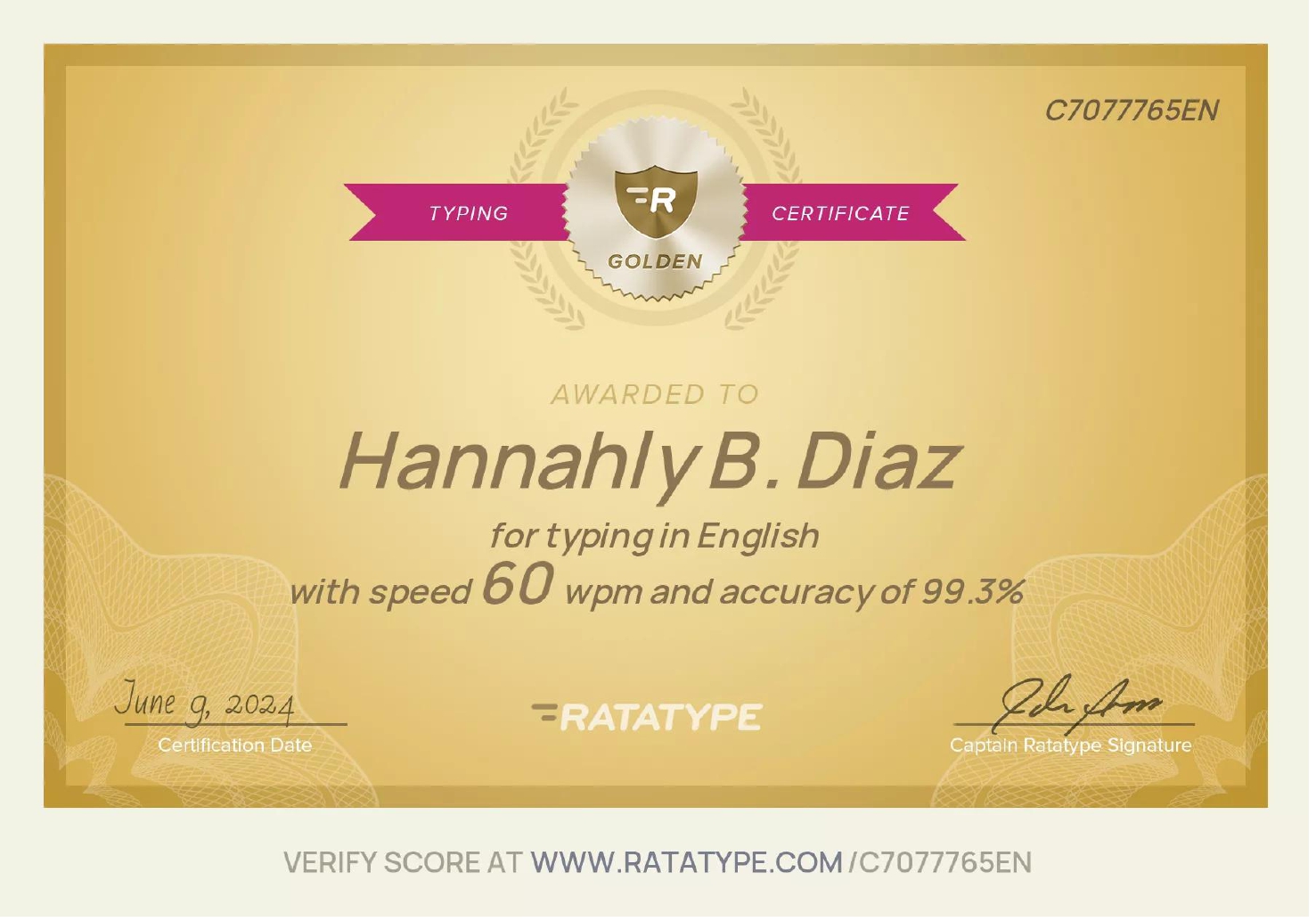 English Typing Test Certificate