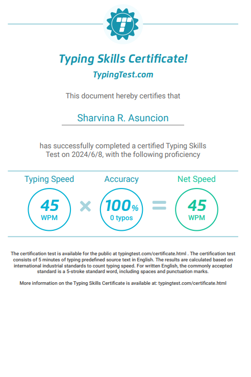 Typing test result