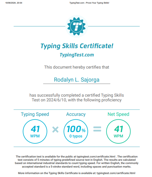 Typing test Certificate