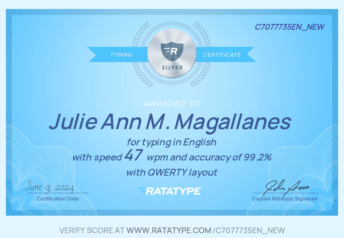 Typing Certificate