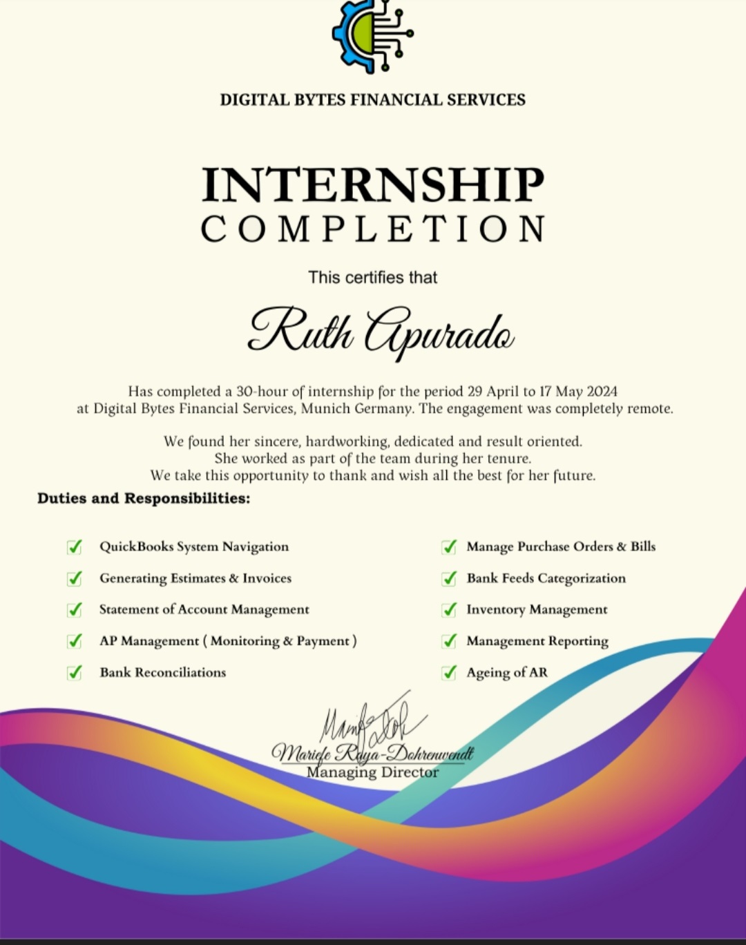 Quickbooks Internship Completion