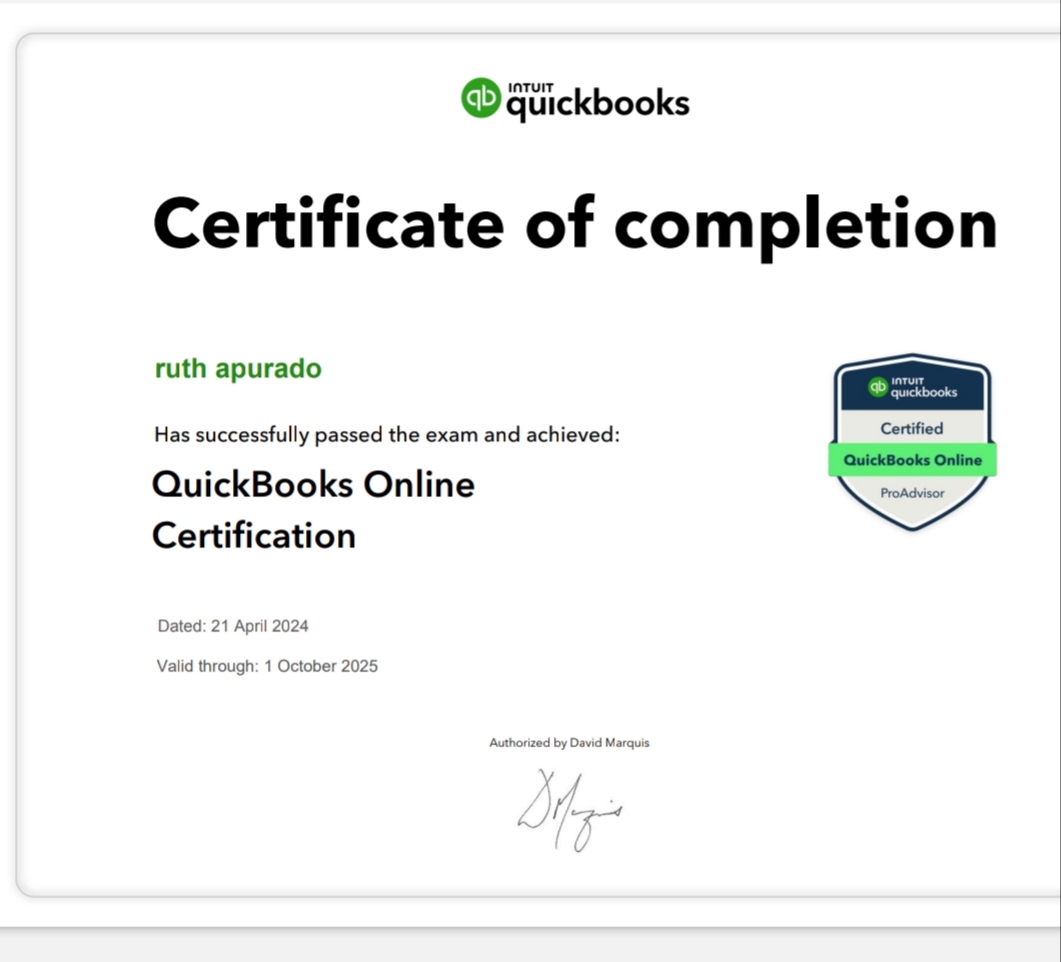 QuickBooks Certified Pro Advisor Certificate