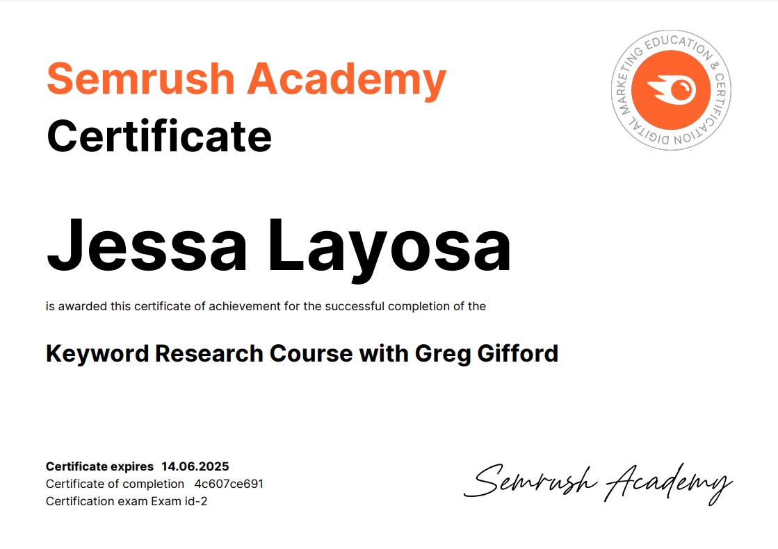 SEMRUSH CERTIFICATE