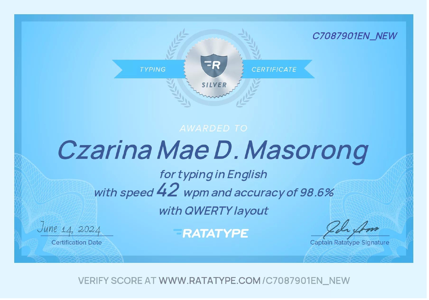 Certificate in typing test