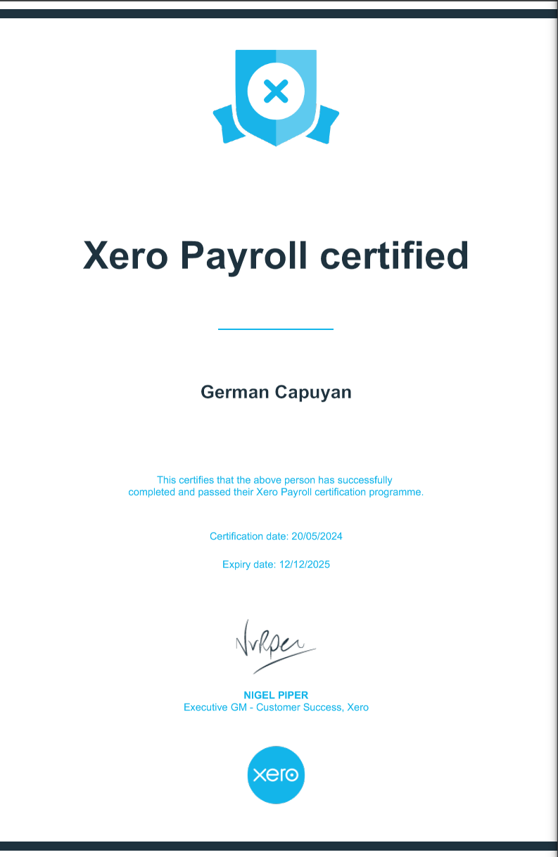 Xero Payroll Certificate