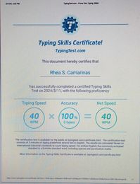 Typing skills certificate