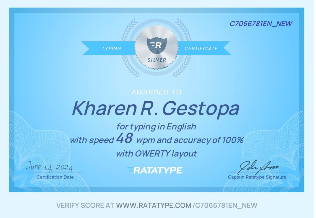 Typing Test Certificate