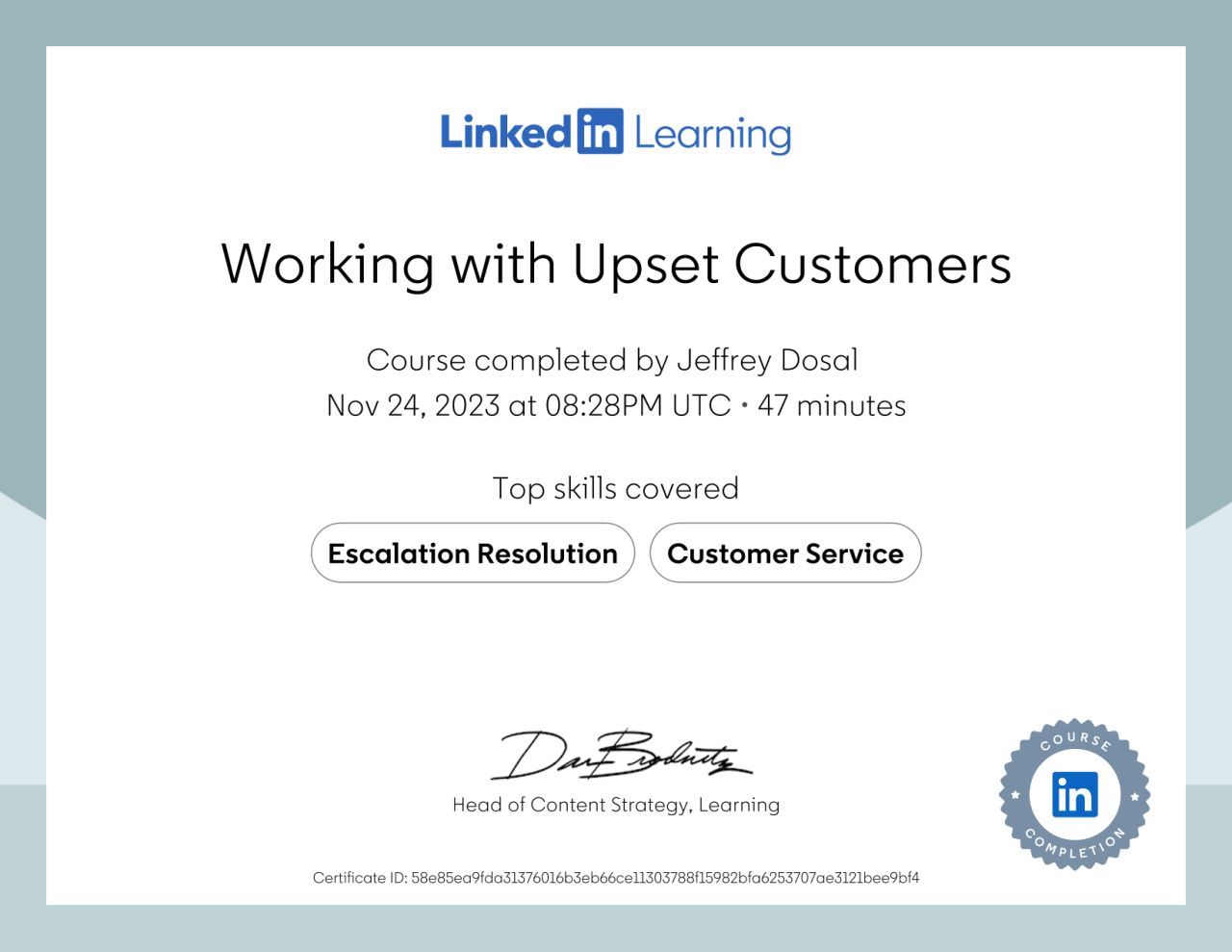 UPset customers cert