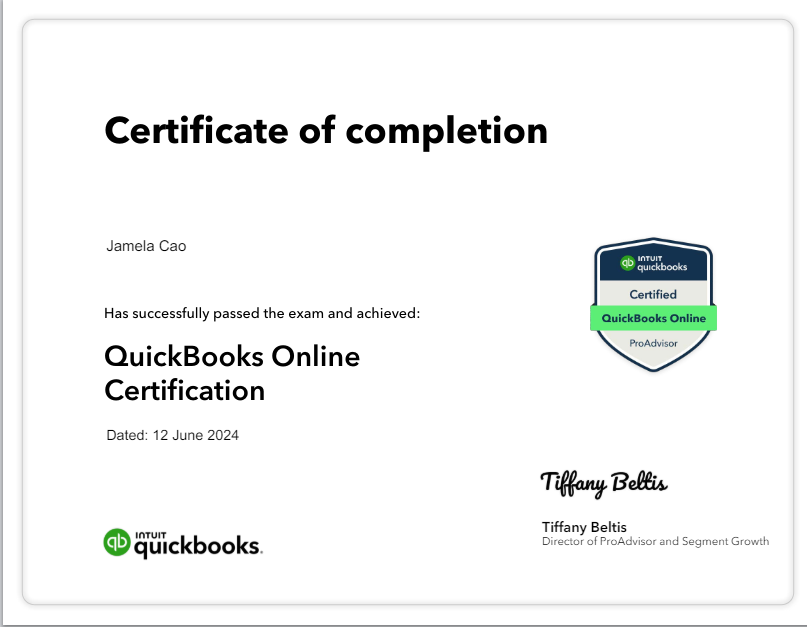 Quickbooks Online Cert