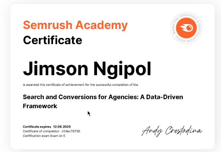 Search and Conversions for Agencies Course Certificate