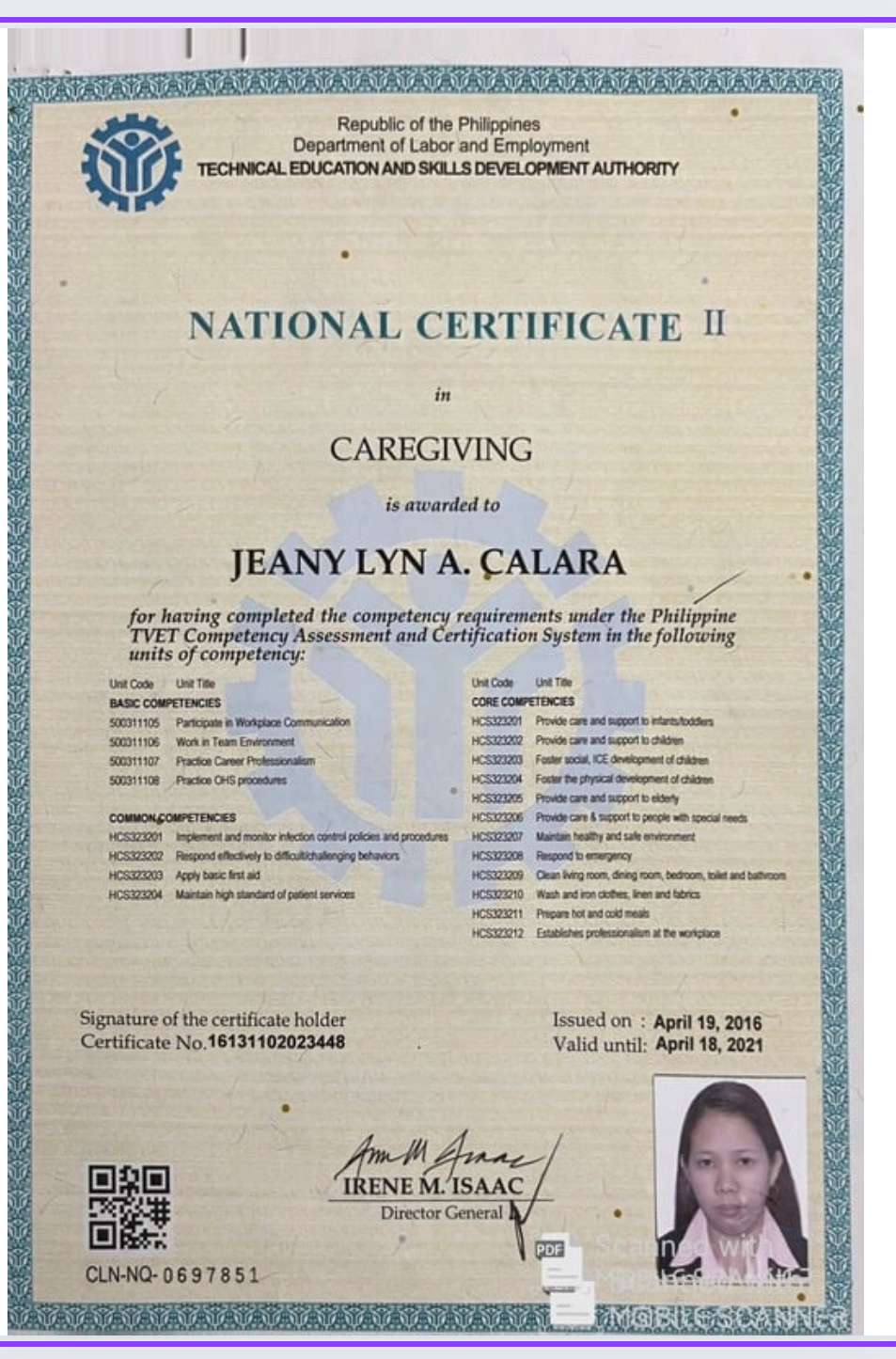 Caregiving certificate