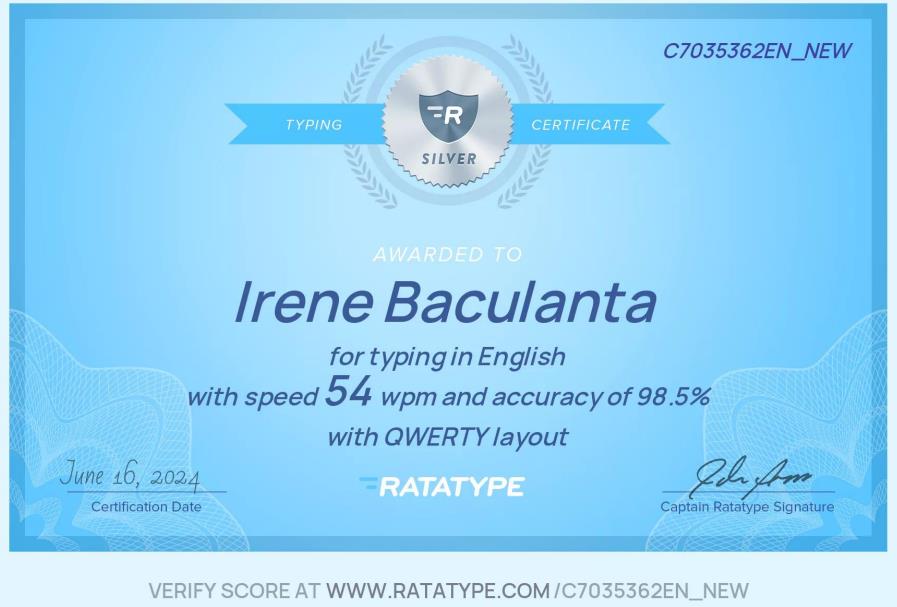 Typing Certificate