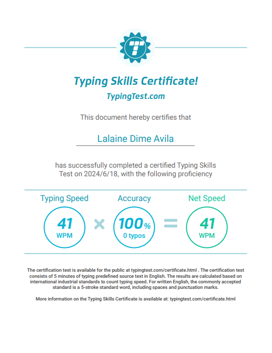 Typing Test Certificate