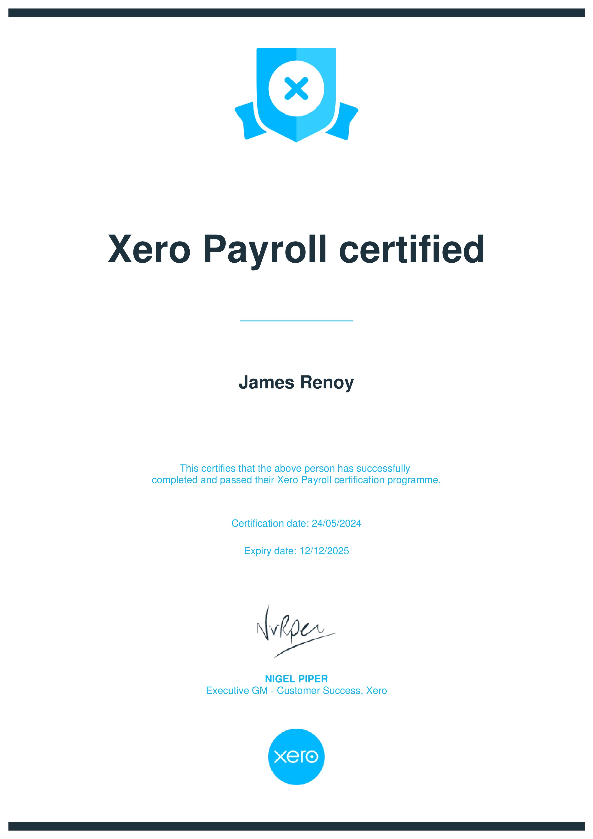 Xero Payroll Cert.