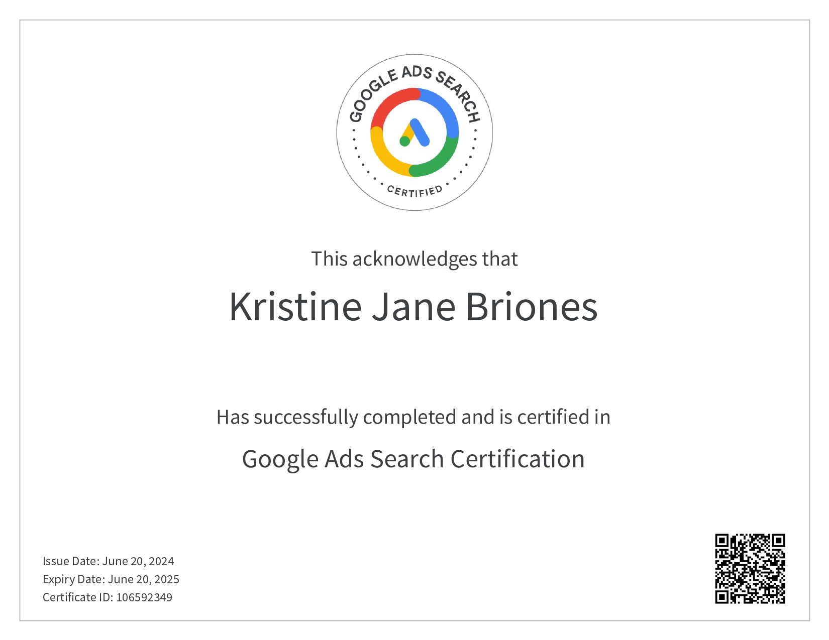 Google Ads Search Assessment Certification