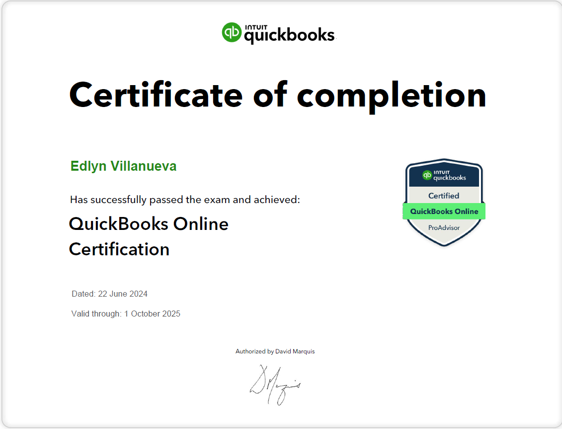 QuickBooks Online ProAdvisor Certificate