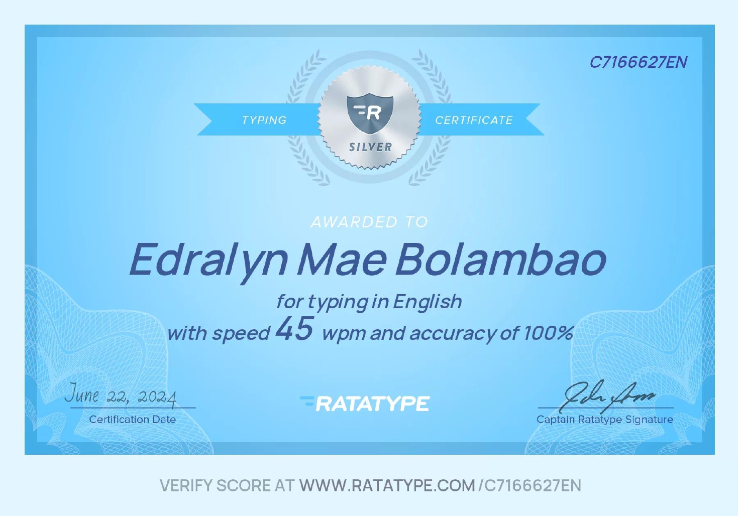 Typing Test Certificate