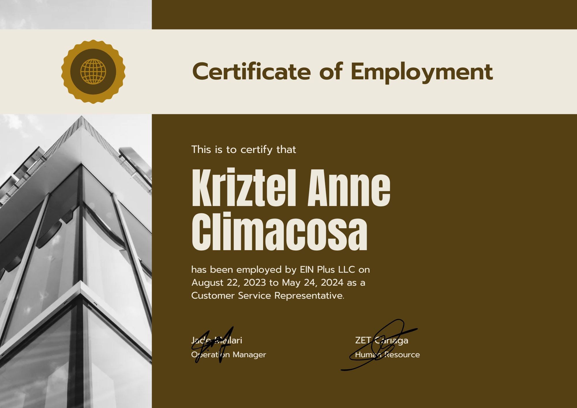 Certificate of Employment (Freelancing Job/Call Center)
