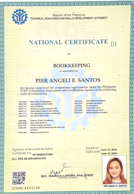 TESDA NCIII Certified Bookkeeper