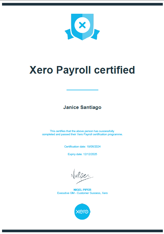 Xero Payroll Certificate