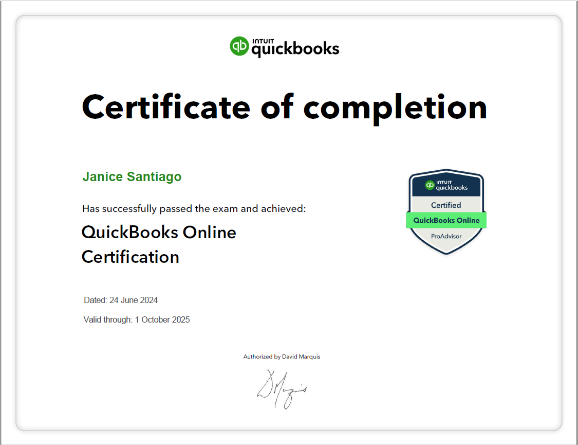 QuickBooks Online Certificate