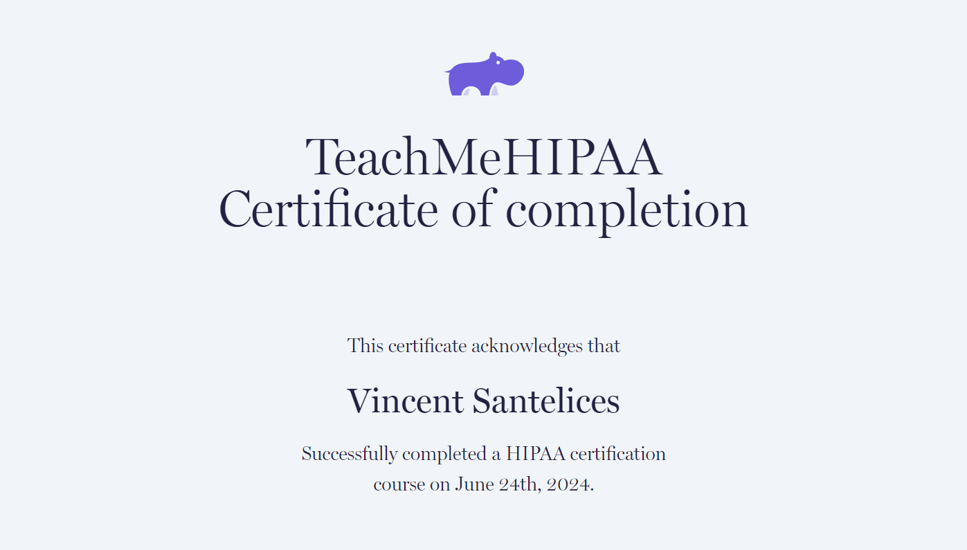 HIPPA Certificate