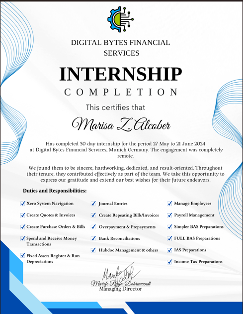 XERO Internship Certificate