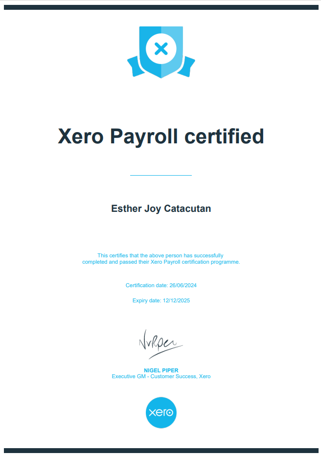 Xero Payroll Certificate