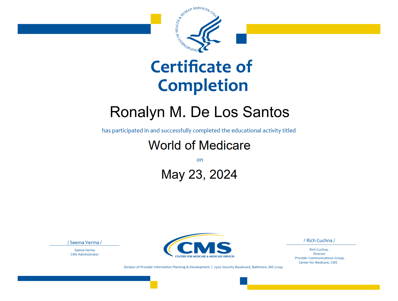 Medicare Certificate 1