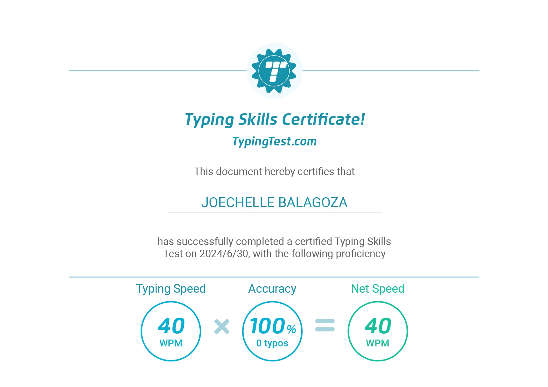 TYPING SKILLS CERTIFICATE