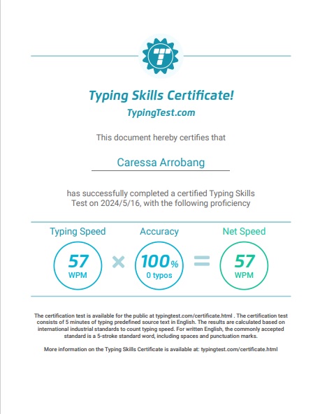 Typing Test Certificate