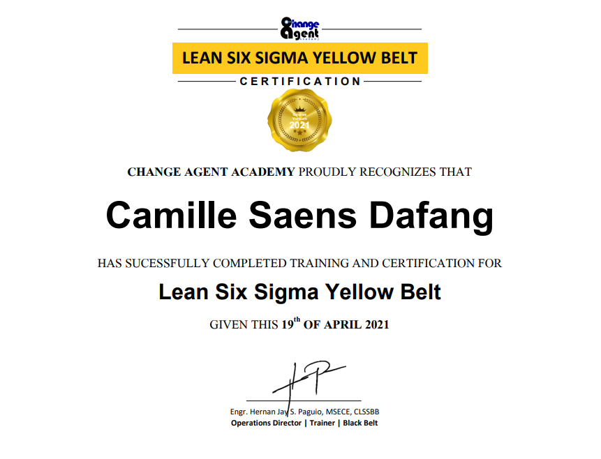 Lean Six Sigma Yellow Belt Certificate