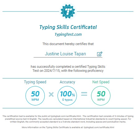 Typing Test Certificate