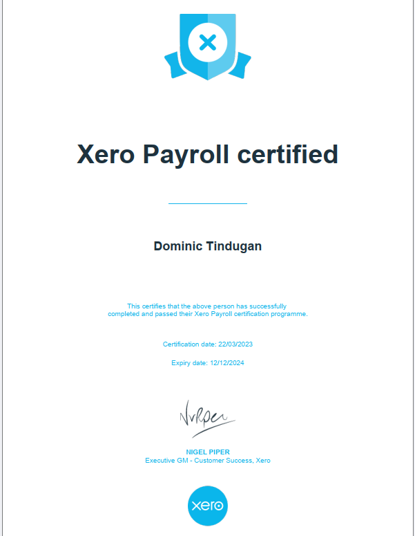 Xero Payroll Certificate