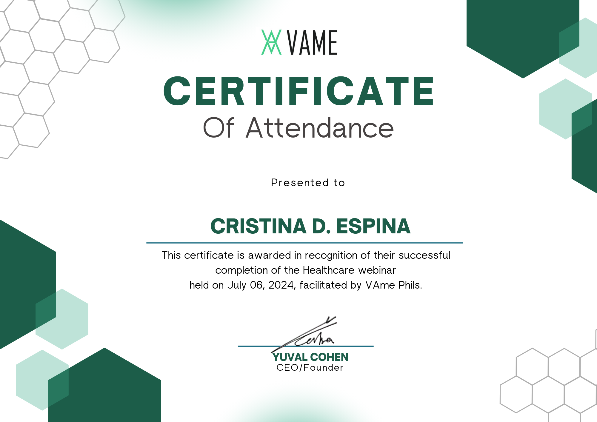 Healthcare Webinar Certificate