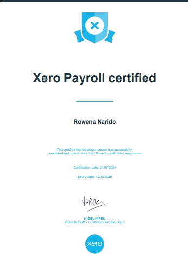 Xero Payroll Certificate